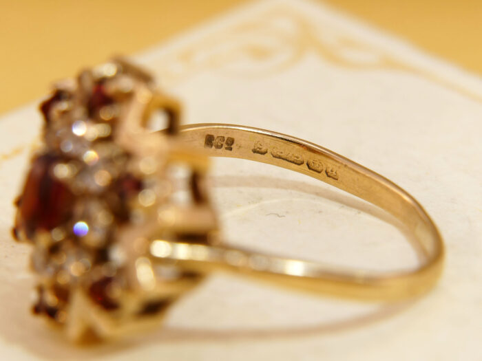 Vintage Garnet Sapphire Snowflake Cluster Yellow Gold Ring 1969 4