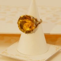 Vintage Golden Yellow Citrine Cocktail Ring 9K Yellow Gold 1970s 1