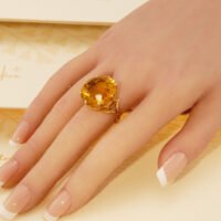 Vintage Golden Yellow Citrine Cocktail Ring 9K Yellow Gold 1970s 10
