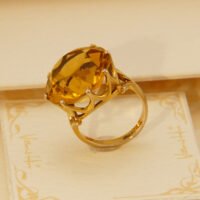 Vintage Golden Yellow Citrine Cocktail Ring 9K Yellow Gold 1970s 7