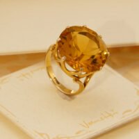 Vintage Golden Yellow Citrine Cocktail Ring 9K Yellow Gold 1970s 8