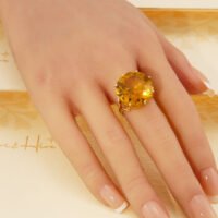 Vintage Golden Yellow Citrine Cocktail Ring 9K Yellow Gold 1970s 9