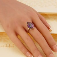 Vintage Mystic Topaz Marquis Cut Solid Silver Ring Rainbow 1