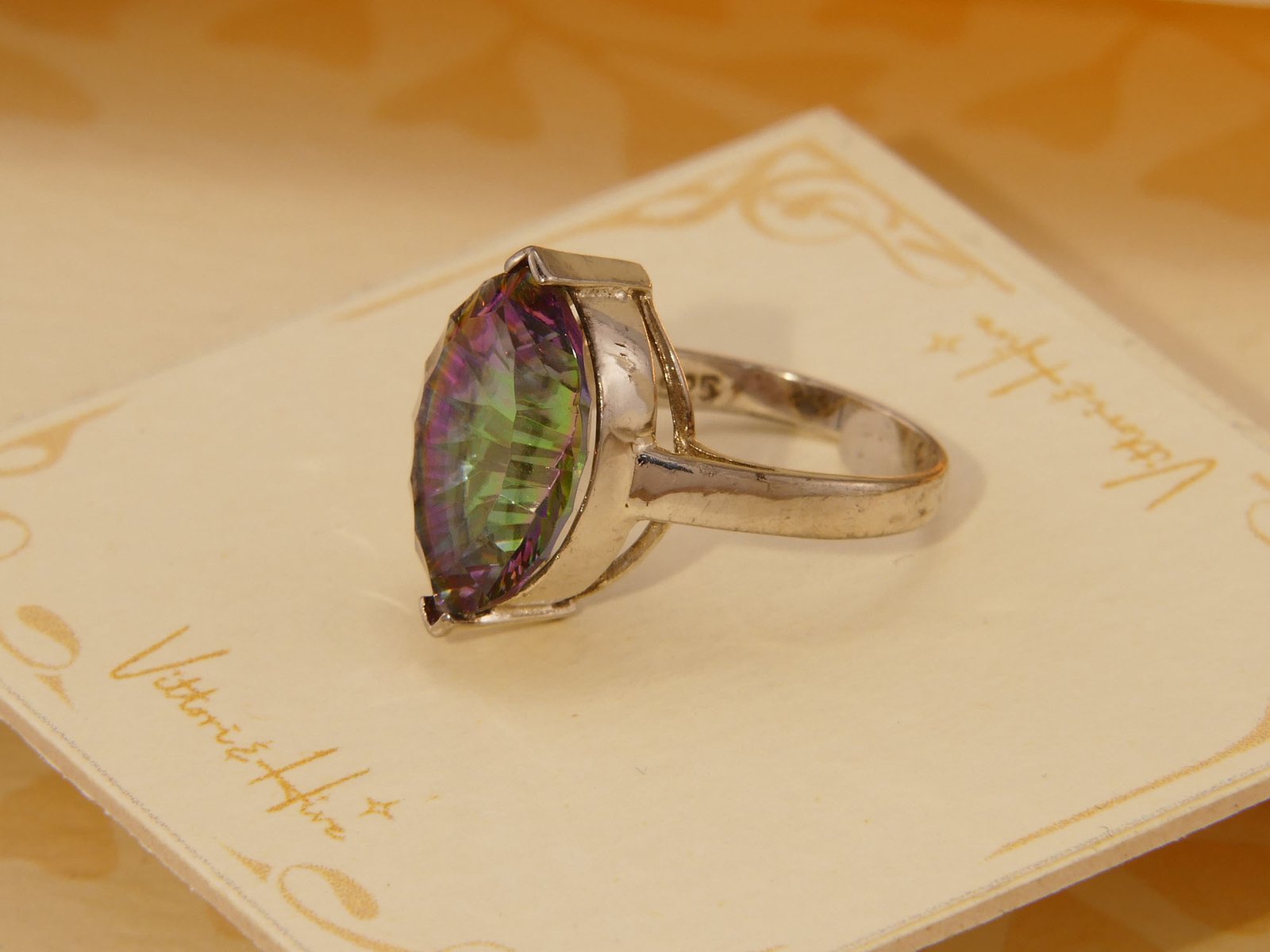 Vintage Mystic Topaz Marquis Cut Solid Silver Ring Rainbow 4