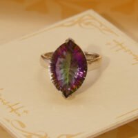 Vintage Mystic Topaz Marquis Cut Solid Silver Ring Rainbow 5
