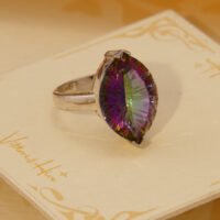 Vintage Mystic Topaz Marquis Cut Solid Silver Ring Rainbow 6