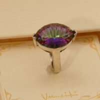 Vintage Mystic Topaz Marquis Cut Solid Silver Ring Rainbow 8