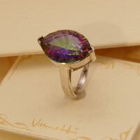 Vintage Mystic Topaz Marquis Cut Solid Silver Ring Rainbow 9