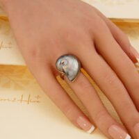 Vintage Nautilus Shell Mother of Pearl Sterling Silver Ring 1