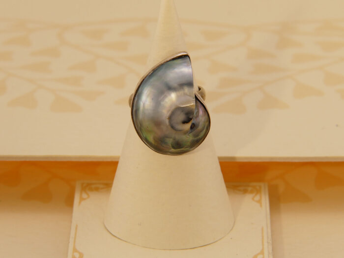 Vintage Nautilus Shell Mother of Pearl Sterling Silver Ring 3