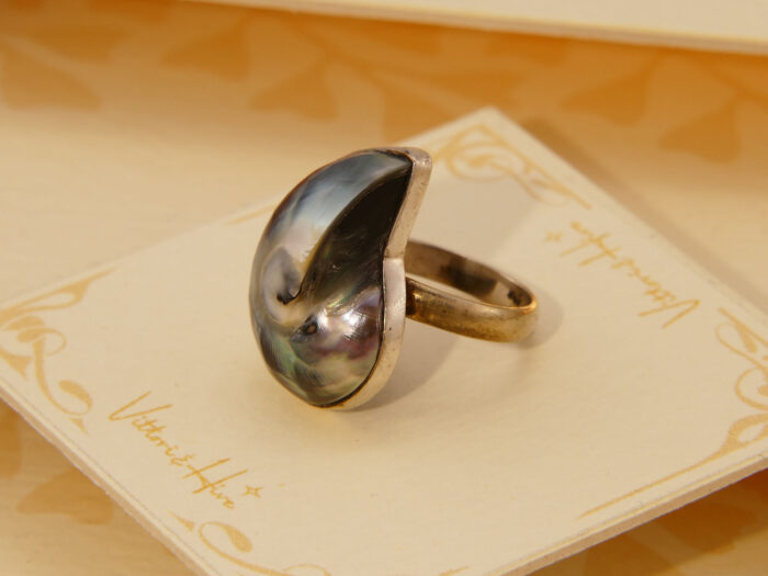 Vintage Nautilus Shell Mother of Pearl Sterling Silver Ring 4