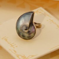 Vintage Nautilus Shell Mother of Pearl Sterling Silver Ring 5
