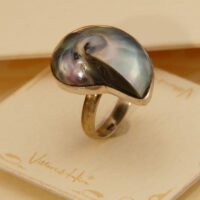 Vintage Nautilus Shell Mother of Pearl Sterling Silver Ring 8