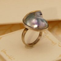 Vintage Nautilus Shell Mother of Pearl Sterling Silver Ring 9