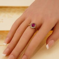 Vintage Red & Clear Spinel Halo Ring in 9ct 9K Yellow Gold 1965 1