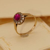 Vintage Red & Clear Spinel Halo Ring in 9ct 9K Yellow Gold 1965 10