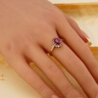 Vintage Red & Clear Spinel Halo Ring in 9ct 9K Yellow Gold 1965 2