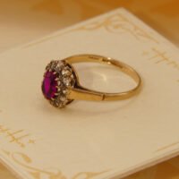 Vintage Red & Clear Spinel Halo Ring in 9ct 9K Yellow Gold 1965 4