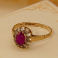 Vintage Red & Clear Spinel Halo Ring in 9ct 9K Yellow Gold 1965 5