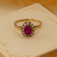 Vintage Red & Clear Spinel Halo Ring in 9ct 9K Yellow Gold 1965 6