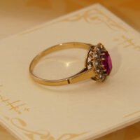 Vintage Red & Clear Spinel Halo Ring in 9ct 9K Yellow Gold 1965 7