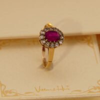Vintage Red & Clear Spinel Halo Ring in 9ct 9K Yellow Gold 1965 8