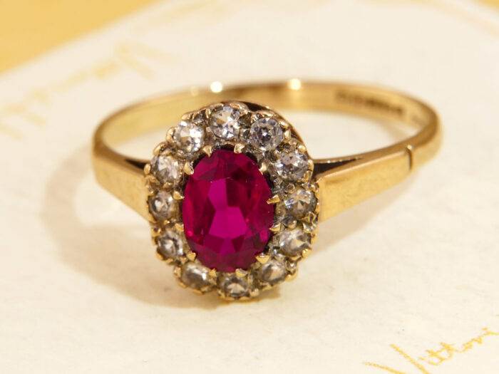 Vintage Ruby Red Clear Spinel Halo Ring Gold 1965 1
