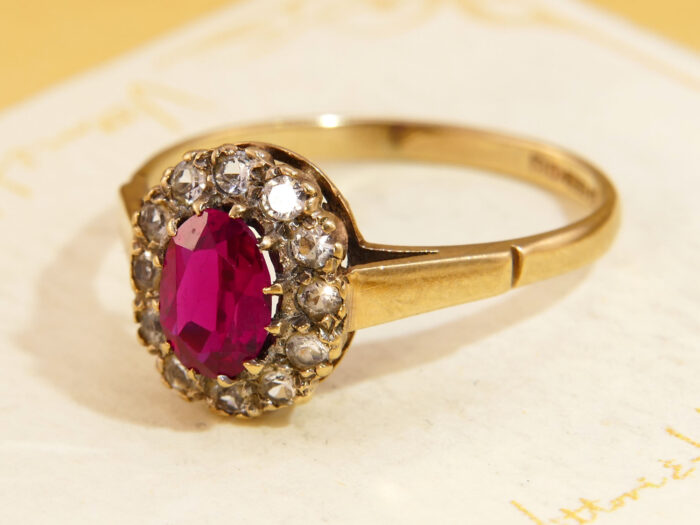 Vintage Ruby Red Clear Spinel Halo Ring Gold 1965 2