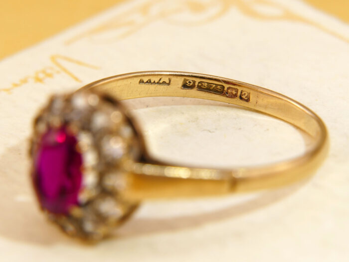 Vintage Ruby Red Clear Spinel Halo Ring Gold 1965 4