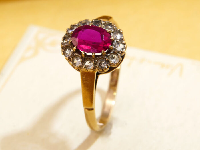 Vintage Ruby Red Clear Spinel Halo Ring Gold 1965 5 Vintage Ruby Red Clear Spinel Halo Ring Gold 1965 5