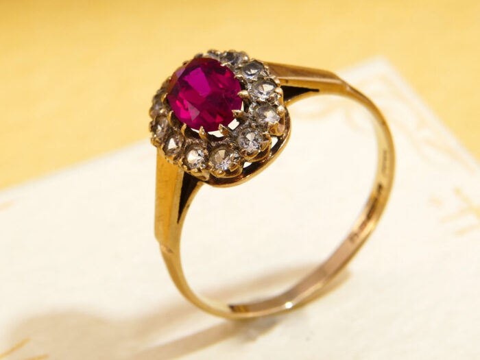 Vintage Ruby Red Clear Spinel Halo Ring Gold 1965 6