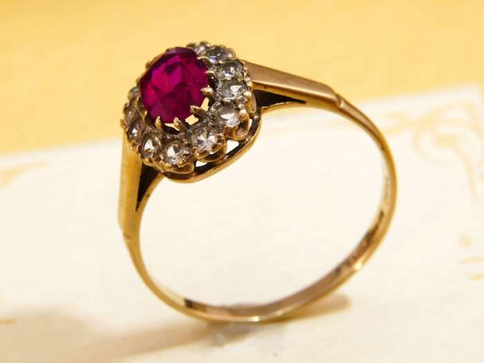 Vintage Ruby Red Clear Spinel Halo Ring Gold 1965 7