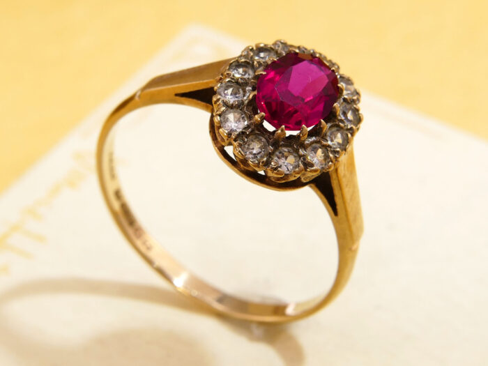 Vintage Ruby Red Clear Spinel Halo Ring Gold 1965 8