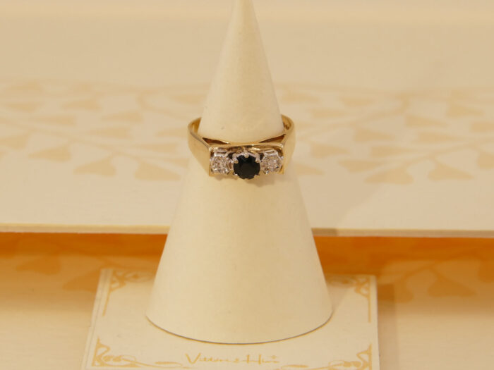 Vintage Sapphire Diamond Yellow Gold Ring with White Gold Star Accent London 1979 1