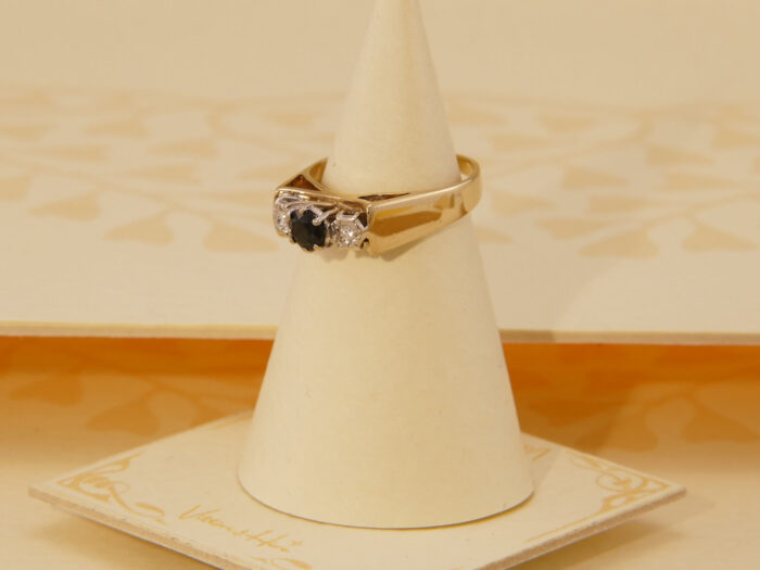 Vintage Sapphire Diamond Yellow Gold Ring with White Gold Star Accent London 1979 2