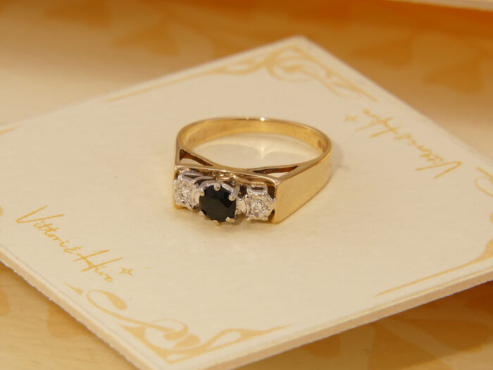 Vintage Sapphire Diamond Yellow Gold Ring with White Gold Star Accent London 1979 3