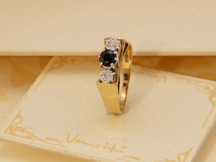 Vintage Sapphire Diamond Yellow Gold Ring with White Gold Star Accent London 1979 5