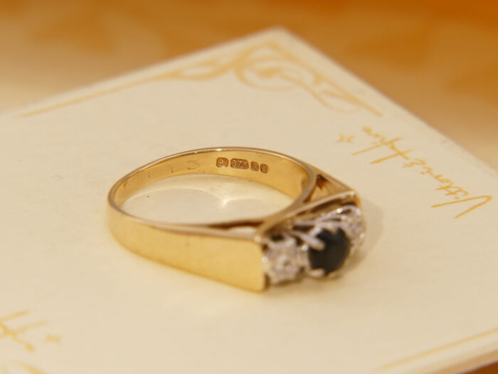 Vintage Sapphire Diamond Yellow Gold Ring with White Gold Star Accent London 1979 6