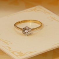 Art Deco Diamond Cluster Flower Ring 18K Yellow Gold Size 7.5 P 56 2