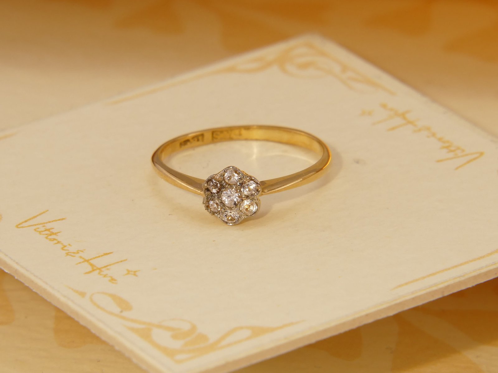 Art Deco Diamond Cluster Flower Ring 18K Yellow Gold Size 7.5 P 56 2