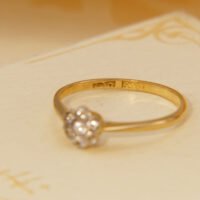 Art Deco Diamond Cluster Flower Ring 18K Yellow Gold Size 7.5 P 56 3