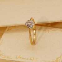 Art Deco Diamond Cluster Flower Ring 18K Yellow Gold Size 7.5 P 56 5