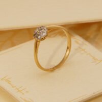 Art Deco Diamond Cluster Flower Ring 18K Yellow Gold Size 7.5 P 56 7