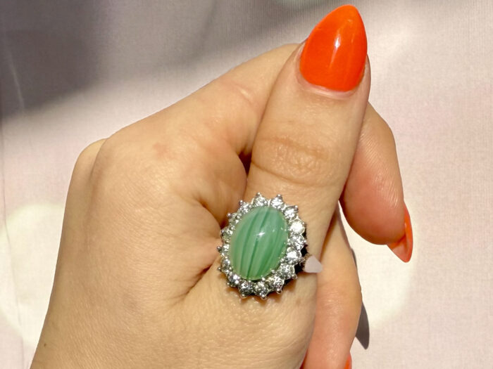 Green Striped Gold Silver Ring 1