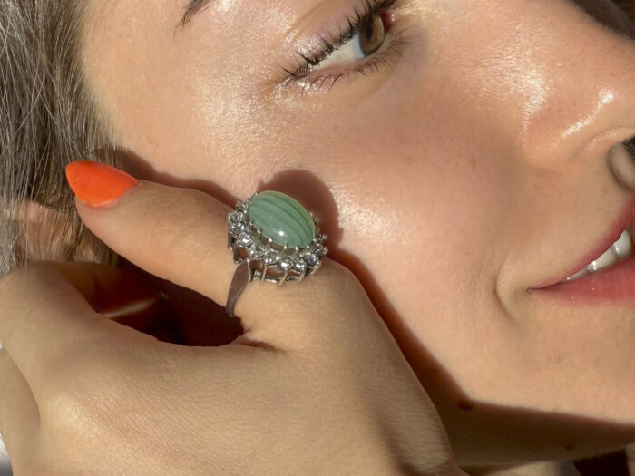 Green Striped Gold Silver Ring 2