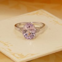 Kunzite Diamond Ring White Gold Large 3.5ct Oval 1