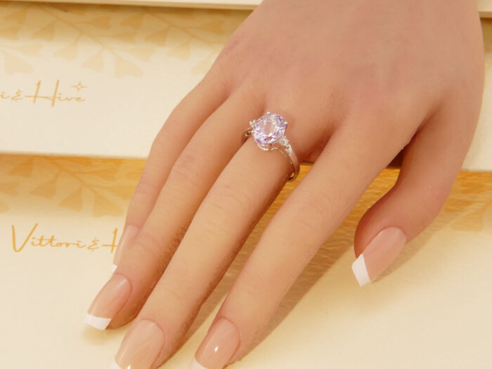 Kunzite Diamond Ring White Gold Large 3.5ct Oval 10