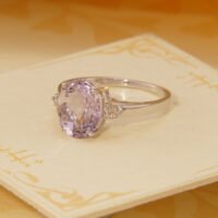 Kunzite Diamond Ring White Gold Large 3.5ct Oval 3