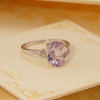 Kunzite Diamond Ring White Gold Large 3.5ct Oval 4