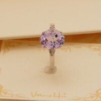 Kunzite Diamond Ring White Gold Large 3.5ct Oval 6